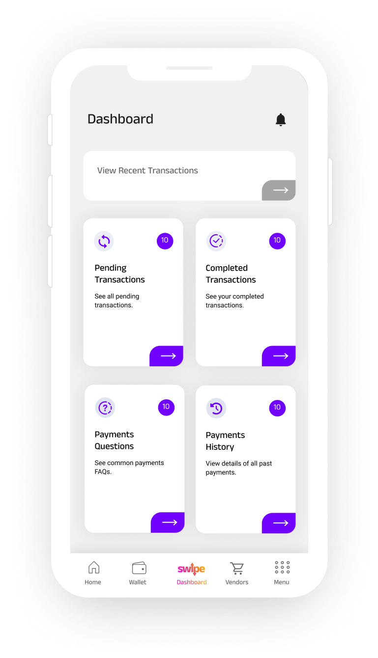 Phone Showing Swipe App Dashboard